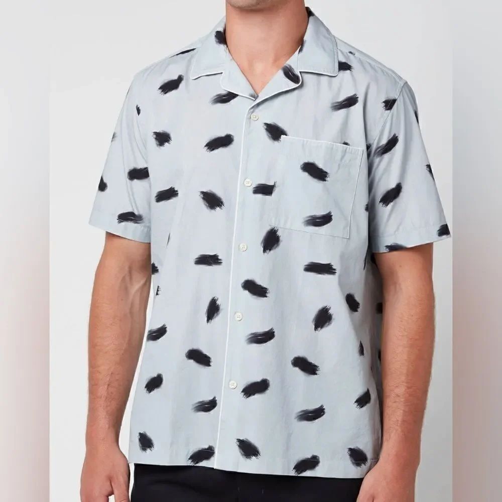 Ted Baker Sourdo Mens Brush Stroke Print Button Down Top Light Blue Size 6 NWT
